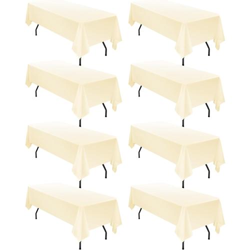 8 Pack 60 x 102 Inch Tablecloth, Beige Tablecloth for 6 Feet Rectangle Tables, Stain and Wrinkle Resistant Washable Fabric Table Cloth for Wedding Party Dining Table Buffet Parties and Camping
