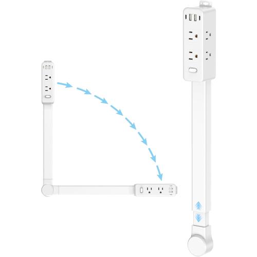 Olcorife Outlet Extender Stick, Power Strip with 6 Outlets & 4 USB Ports, Extends 22-34, Rotates 180°(90° per Side), Home Dorm Essential for Nightstand, Couch and Desk