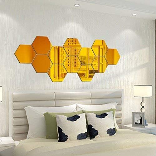 Mirror Wall Stickers - 12PCS Hexagon Art DIY Decorative Acrylic Sheet Plastic Tiles Home Living Room Bedroom Sofa TV Background Decal Decoration