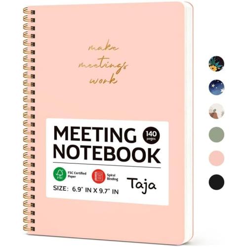 Taja Meeting Notebook for Work, Project Planner, 6.9 X 9.7, 140 Pages