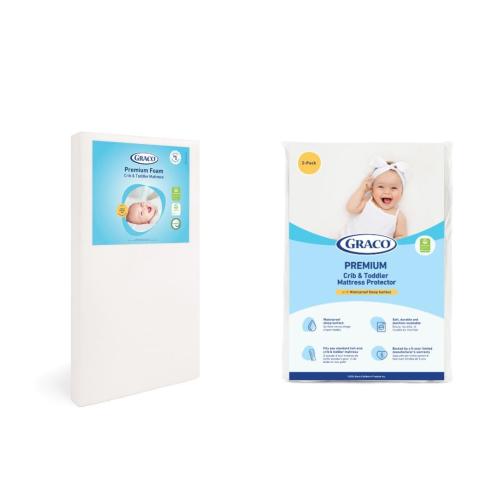 Graco Premium Crib Mattress & Protector Value Bundle– Includes GREENGUARD Gold Certified Crib & Toddler Mattress, GREENGUARD Gold Certified Waterproof Protector