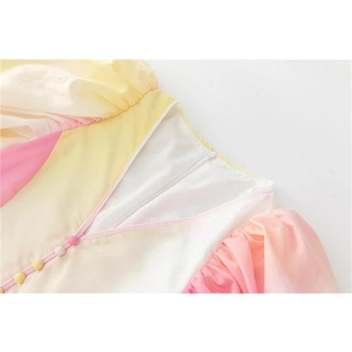 Generic Women's Sexy V Neck Short Lantern Sleeves Faded Color Fashion Dresses, Small