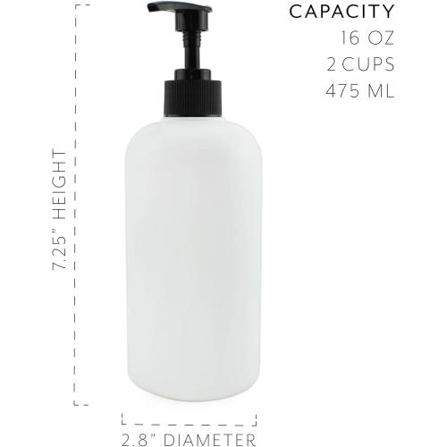 Cornucopia Brands Shower Pump Bottles (Set of 3, White); 16oz Plastic Pump Dispensers for Shampoo, Conditioner, and Body Wash