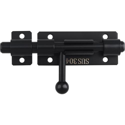 Barrel Bolt Latch, 4.2 Inch Slide Lock, SUS304 Stainless Steel Slide Bolt Latch with Padlock Hole, Heavy Duty Slide Bolt Gate Latch Lock for Wooden Fence, Yard Door, Barn Door, Shed Door (Black)