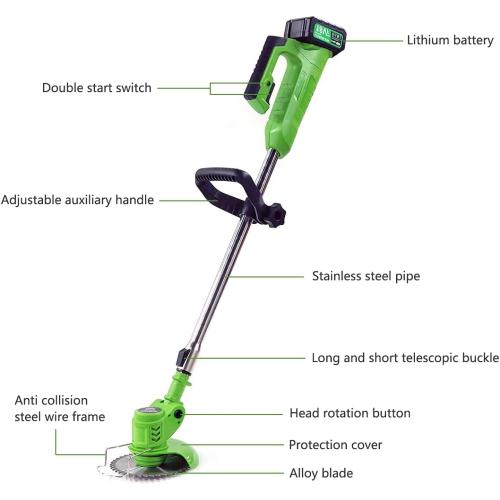 Cordless Grass Trimmer Lawn Mower, BONSBOR Electric Handheld String Strimmer Powered by 18V Lithium-ion Battery, 2 Battery, 2 Blades, 1000W Motor (Lawn Mower)