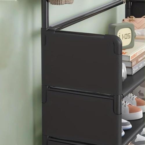 Color Black Size 5 Tier Coat and Shoe Rack,Modern Minimalist Coat Rack with 8 Hooks,Freestanding Entryway Shoe Shelf for Living Room, Hallway, Bedroom Black