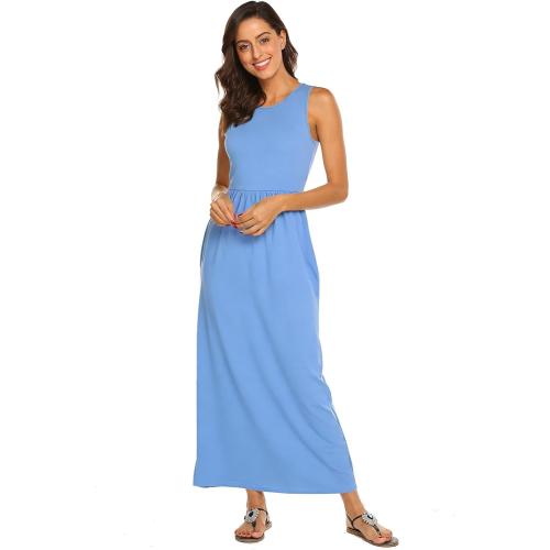 SIZE LARGE Women's Summer Sleeveless Striped Flowy Casual Long Maxi Dress with Pockets