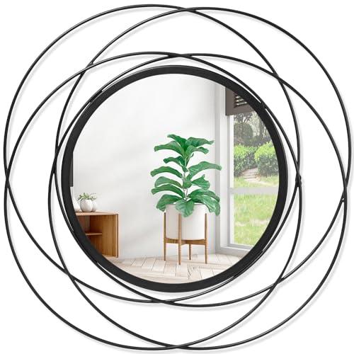 Round Black Mirror 24 for Living Room Wall Decor, Black Accent Framed Circle Bathroom Mirror, Decorative Vanity Mirror, Circular Mirror for Farmhouse Entryway Hallway
