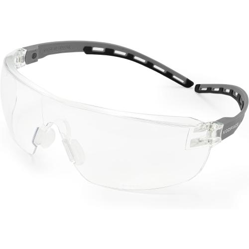 KOZIFACE A18 Safety Glasses for Men and Women Lightweight Gray Black Flexible Adjustable Frames Stylish Protective Anti Fog Glasses for Work, Shooting, Clear Lens, Anti Scratch for Indoor/Outdoor