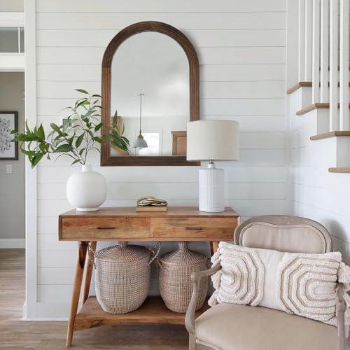 Arched Mirror, Farmhouse Decor Solid Wood Frame Wall Mirror, Bathroom Mirrors, Large Vintage Mirror for Bathroom, Living Room,Bedroom, Entryway, Hallway,Foyer (Coffee, 20inch*30inch)