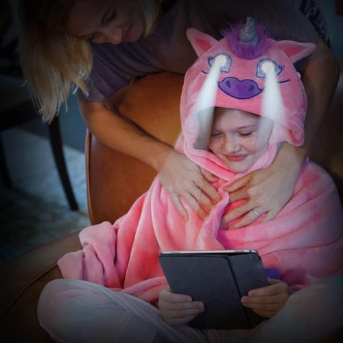 2021 Version Bright Eyes Blanket - Super Soft Blanket for Kids with LED Lights - Hooded Blanket, Robe, Comfy Throw Blanket, Unicorn; Warm Fuzzy Blanket, Animal Blanket, Machine Washable