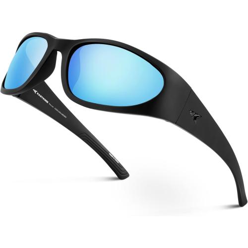 Black KastKing Raccoon Polarized Sport Sunglasses for Men and Women, Wide Temple Wrap, Ideal for Driving Fishing Cycling Running