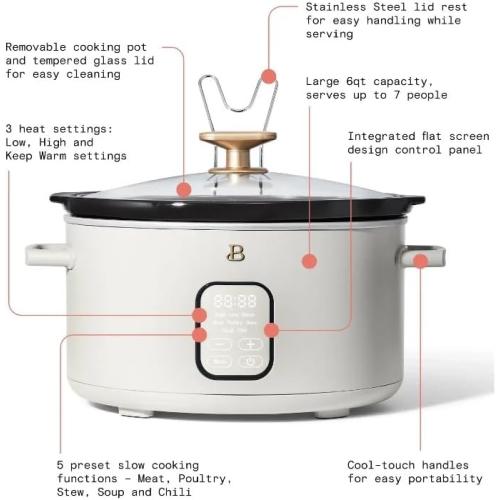 Beautiful 6 Quart Programmable Slow Cooker, Drew Barrymore (White Icing)