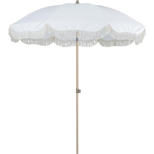 Tempera 6ft Boho Beach & Patio Umbrella with Fringe, Market Umbrellas with UPF 50  UV & Water-Resistant Canopy, 1.5 Wood Pole & Button Tilt.