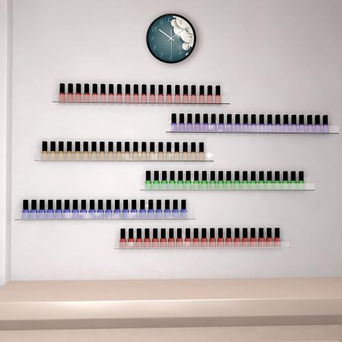 Sezanrpt 24 Inches Acrylic Nail Polish Rack for Wall, Clear Nail Polish Organizer Wall Mounted for 150 Bottles, 6 Pack