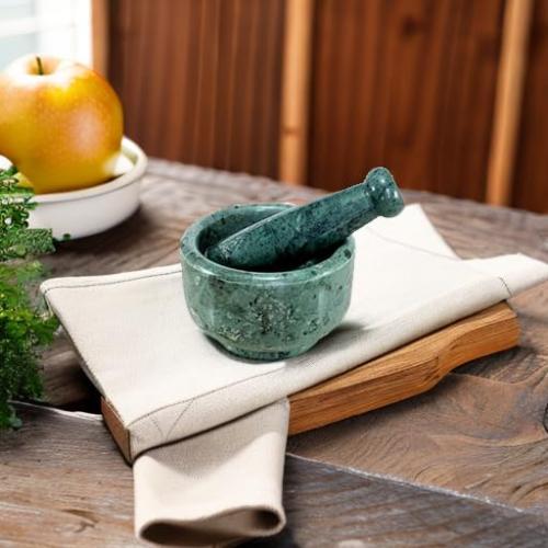 5 Diameter Natural Stone Mortar and Pestle Set as Spice Grinder, Medicine Masher - Okhli & Musal (Green)