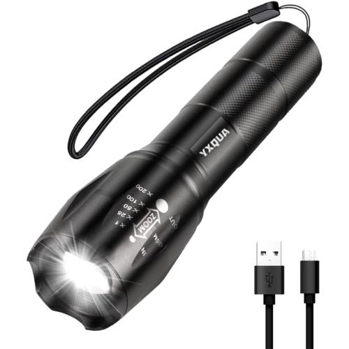 2 PCS USB Rechargeable Flashlights, 8381 High Lumens Lights, 3 Modes, Zoomable & Waterproof Super Bright Flash Light for Camping, Hiking, Emergency Hurricane(5.1 in)