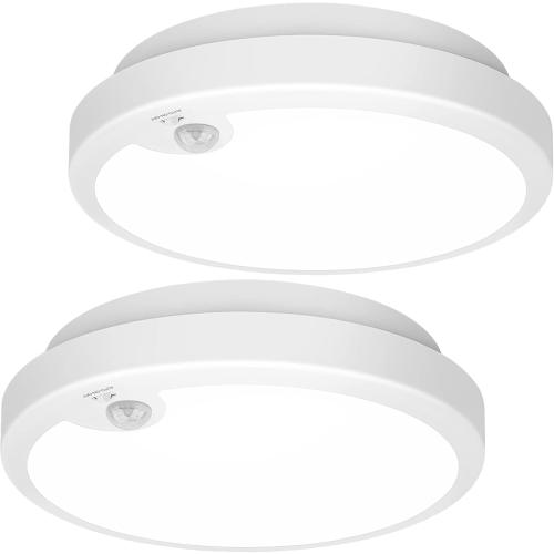 2-Pack Battery Operated Motion Sensor LED Ceiling Light, 7.2inch Flush Mount Light Fixture 6000K, Wireless Motion Activated Ceiling Lamp in 300LM for Closet Pantry Laundry Stair(Battery Not Included)