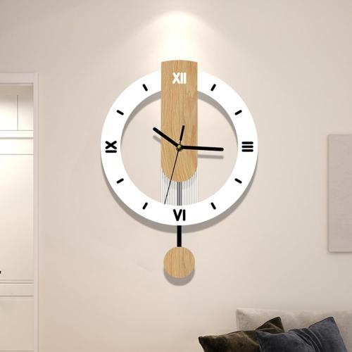 Modern Wooden Decorative Wall Clock with Pendulum, Minimalist Silent Non-Ticking Quartz Battery Operated,Roman Numeral Large Wall Clock for Living Room, Bedroom, Kitchen, Office
