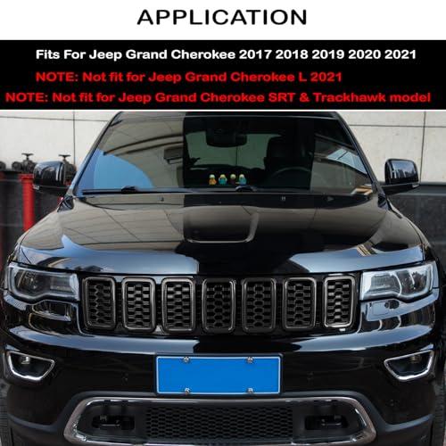 Grill Inserts Rings Covers For Jeep Grand Cherokee 2017 2018 2019 2020 2021 Honeycomb Grill Mesh Exterior Accessories Cover Overlay Kit,Not Fit SRT, Trackhawk, or 2021 Grand Cherokee L Models(Black)