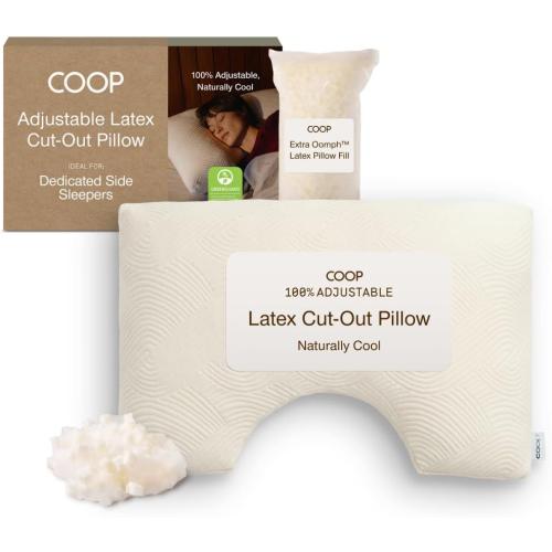 Coop Home Goods Adjustable Latex Cut-Out Pillow Queen, Talalay Latex & Microfiber Fill, Ergonomic Shoulder Cut-Out, Naturally Cooling, Eco-Friendly, Medium Firm for Side Sleepers, GREENGUARD Gold
