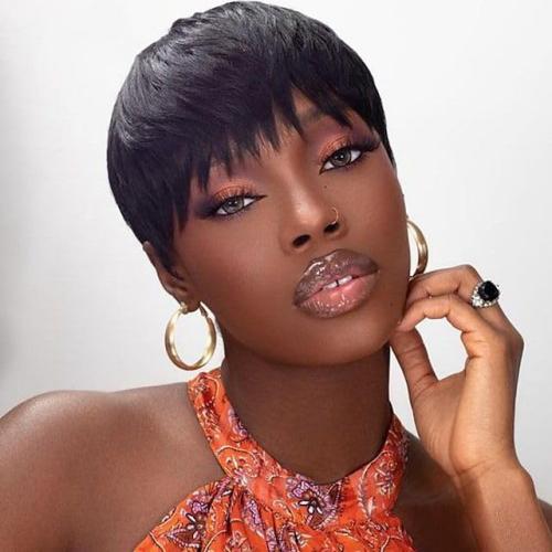 Short Pixie Cut Wig for Women 150% Density Virgin Human Hair Full Machine Made Short Layered Wigs with Bangs for Daily Wear Pixie Cut Straight Style Perfect for Summer 1B Color
