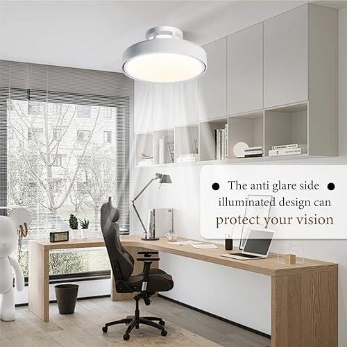 Bladeless Ceiling Fans with Lights, Flush Mount Ceiling Fan with Lights and Remote, 6 Wind Speeds Smart Low Profile Ceiling Fan for Bedroom, Kids Room and Living Room 20, White