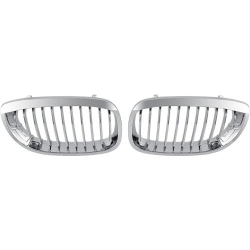 AMOPACORP For 2003-2006 E46 3 series Coupe Cabriolet 2-Door LCI Facelift 1 Pair of Left Right Chrome Front Hood Bumper Single Line Kidney Grille Grill