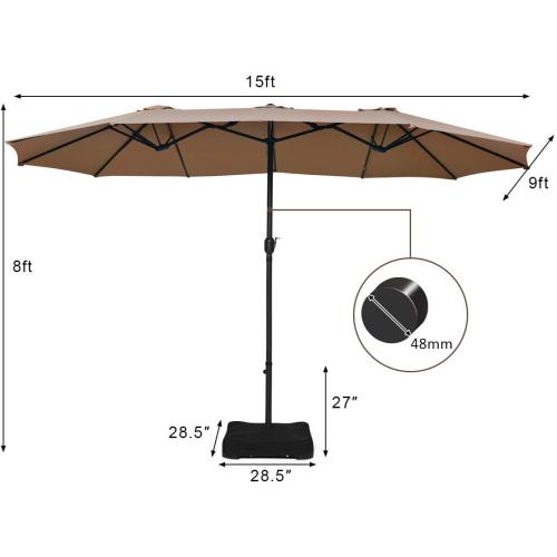 Tangkula 15 Ft Patio Double Sided Umbrella with Base, Outdoor Extra Large Market Umbrella with Crank Handle, Outdoor Twin Table Umbrella Base Included, Umbrella with Crank and Base (Color : Blue)
