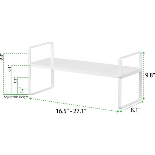Expandable Cabinet Storage Shelf Stackable Organizer Rack for Kitchen Bathroom Pantry Spice Cupboard Countertop Home Office Desk Heavy Duty Nonslip White Small 1 PACK