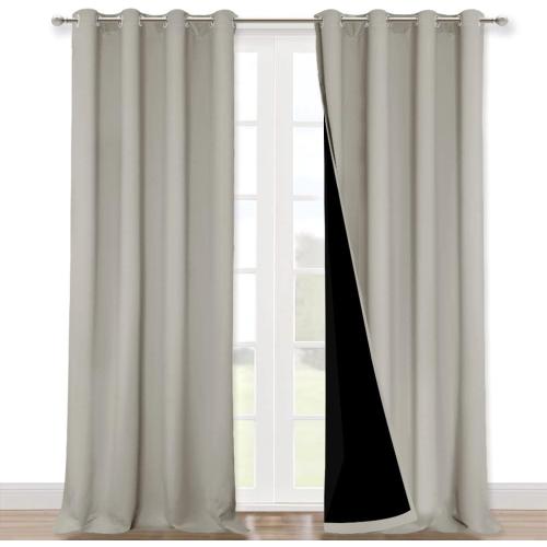 NICETOWN Full Shading Curtains 90 inches Long 2 Panels Set for Windows, Super Heavy-Duty Black Lined Blackout Curtains for Bedroom, Privacy Assured Window Treatment (Natural, Pack of 2, 52 inches W)