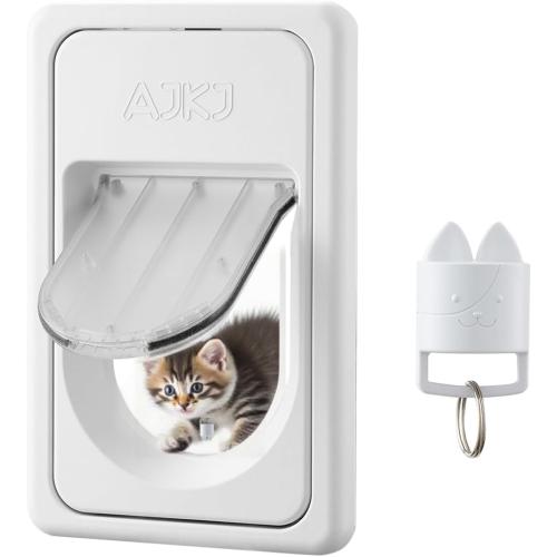 AJKJ Smart Electronic Pet Door, Automatic Cat Dog Door with 3 Modes, Battery Powered Electronic Sensor Pet Door with 1 Sensing Key, Fit for Small/Medium Pets Up to 35lbs - Small Size