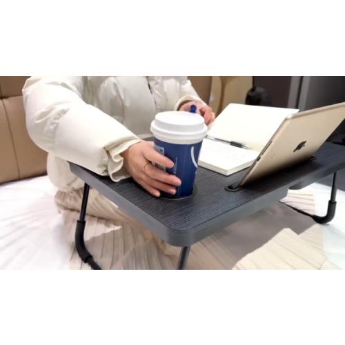 BUYIFY 23.4 Foldable Lap Desk Bed Table with Cup Holder Tray Black