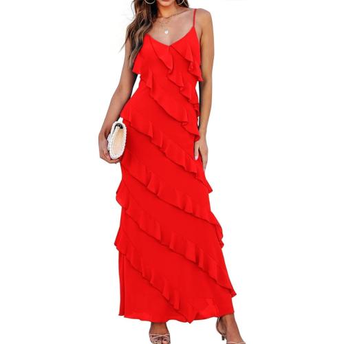 Size M...Women Summer Elegant Sling Midi Ruched Bodycon Dress Solid Color Backless Slim Party Cocktail Dresses