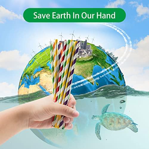 Biodegradable Red Striped Straws Bulk 100, Disposable Red and White Coca Cola Party Paper Straws for Cocktail, Milkshake, Coffee, Lemonade