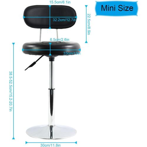 FURWOO Black PU Leather Swivel Salon Chair Mini Barber Shop Stool with Backrest for Manicure, Tattoo, and Office Use