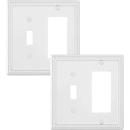 2-Pack Combo Toggle/Decorator Light Switch Cover Plate, Pearls Decorative Electrical Outlet Covers, Metal Wall Switch Plates and Outlet Covers, Pure White