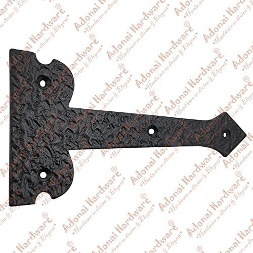 Adonai Hardware 8 Inch ''Agee'' Heavy Duty Antique Cast Strap False or Faux or Dummy Hinge Front (8 Pack, Matte Black) for Vintage Barn Doors, Gates, Furniture, Garage, Shutters and Fences