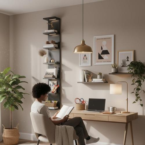 7 Tier Wall Shelves with Led Light, Lack Wall Shelf Unit, Vertical Shelf with Remonte Control,Black Shelves