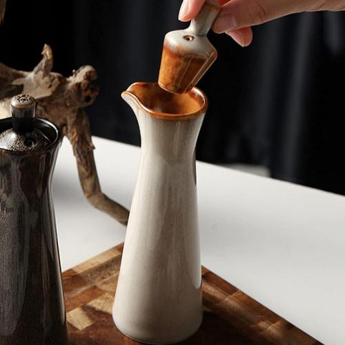 Small Ceramic Olive Oil Dispenser Bottle for Storage Of Oil, Vinegar, Soy Sauce, 120ml / 4oz - Beige