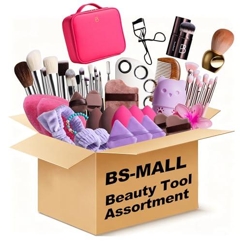 BS-MALL Makeup Brushes & Beauty Tools Assortment Box – Curated Collection of Makeup Brushes, Makeup Bag, Makeup Sponge, Hair Ties & More Professional Beauty Tools for Daily Use & Travel (XL)