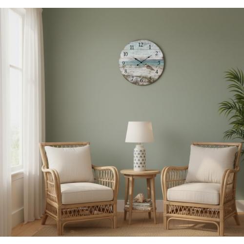 Young's Inc Wood Sand Piper Wall Clock - Wall Clocks for Living Room Decor - Functional and Decorative Beach, Lake, and Farmhouse Wall Clock - 23 W x 23 H