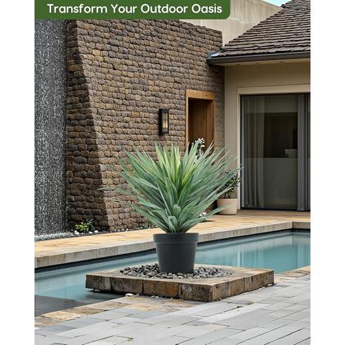 Velener Artificial Agave Plant in Black Pot with Real Stone Pebbles, Large Fake Agave Plant for Indoor and Outdoor-27 inches Tall, 126 Leaves