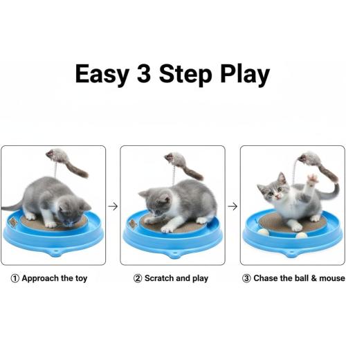 AUOON Cat Scratcher Toy with Ball Track - 3 in 1 Interactive Cat Toy, Cat Scratch Pad with Cat Ball Toy and Plush Cat Mouse Toy for Indoor Cats and Kittens (Milk Shake)