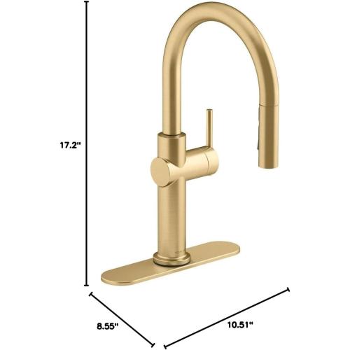 KOHLER 22972-2MB Crue Pull Down Kitchen Faucet, Pull-Down Sprayer, Vibrant Brushed Moderne Brass