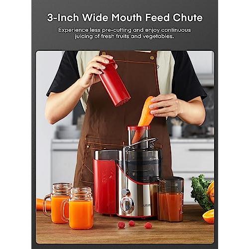 Juicer Machines, Juilist 3 Wide Mouth Juicer Extractor Max Power 800W, for Vegetable and Fruit with 3-Speed Setting, 400W Motor, Easy to Clean, Red