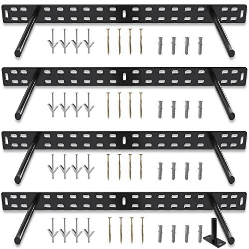Hungsmart- 4 x 22 inch Heavy Duty Floating Shelf Bracket - Long Wall Shelves Support, Hidden Floating Shelf Hardware, Black Shelf Brackets, Perfect for Kitchen/Nursery/TV Wall Shelf Decor (6 inch rod)