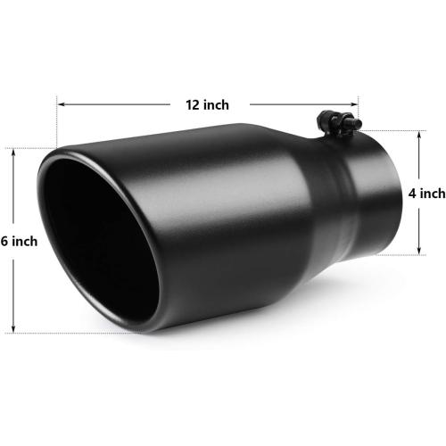 A-KARCK 4 Inch Exhaust Tip, Universal 4'' Inlet 6 Outlet 12 Long Stainless Steel Bolt On Exhaust Tailpipe Black Muffler Tip for Truck
