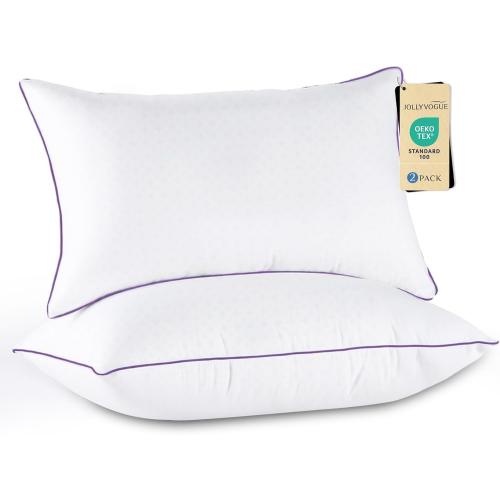 JOLLYVOGUE Pillows Queen Size Set of 2, Medium Supportive Bed Pillows with Super Soft Down Alternative Fill, Luxury Fluffy Hotel Quality for Side, Back, and Stomach Sleepers