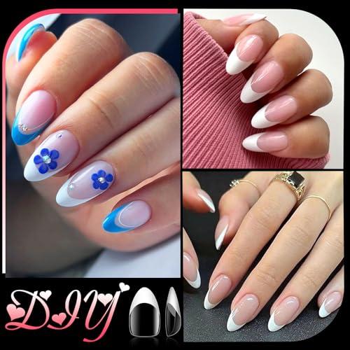 White French Tip Press on nails Short Almond Fake Nails, 120PCS Almond Nail Tips Short French Tip Nails, Clear Acrylic Nail Press on Full Cover False Nail